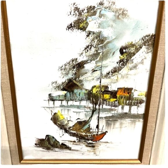 Vintage Oil Painting on Canvas Chinese Maritime Sail/Junk Boat Original - Picture 2 of 7